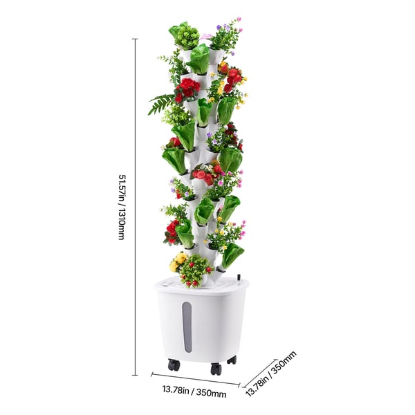 Hydroponiskt odlingssystem, 50 pods 10 nivåer, 35x35x131 cm, vit, inomhusträdgård