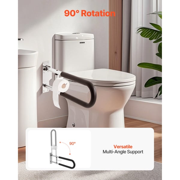 Toiletsikkerhedsrail, U-formet foldbar støttebøjle 28x7.5x76.5 cm, sølv, aluminium