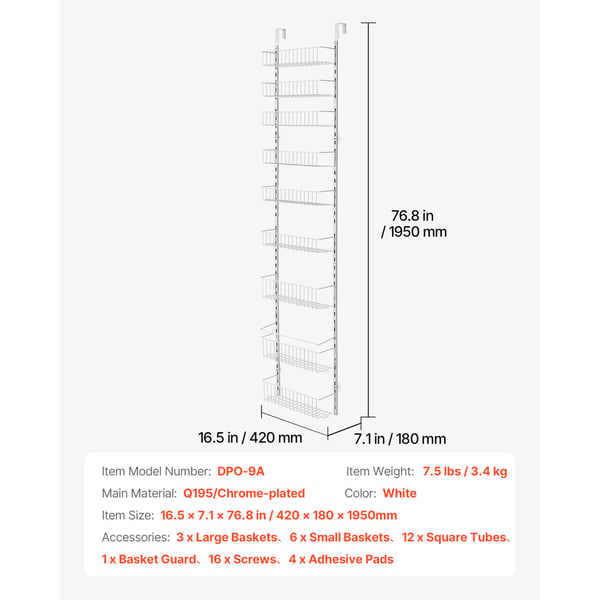 Spisekammerorganisator, 420x180x1950 mm, Hvid, Stål