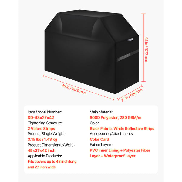 Grillovertræk, 122x68,6x106,7 cm, Sort, Vandtæt polyester