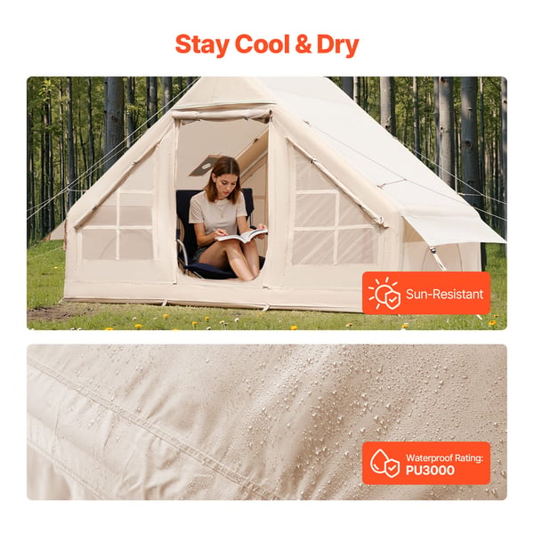 Oppusteligt campingtelt, 3x2x2 m, beige, 4-sæsoners udendørs shelter