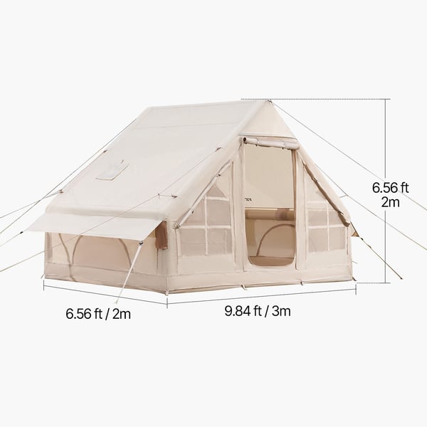 Oppusteligt campingtelt, 3x2x2 m, beige, 4-sæsoners udendørs shelter