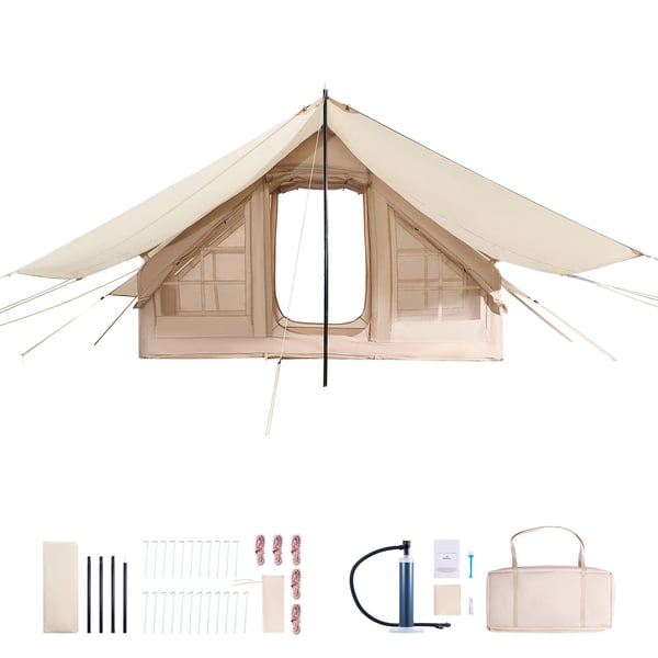 Uppblåsbart campingtält 3x2x2 m beige, 4 säsonger, oxfordtyg