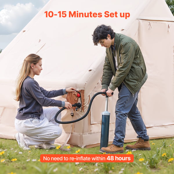 Uppblåsbart campingtält 3x2x2 m beige, 4 säsonger, oxfordtyg