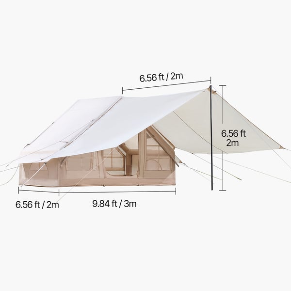 Uppblåsbart campingtält 3x2x2 m beige, 4 säsonger, oxfordtyg