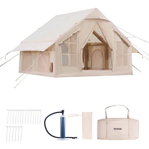 Ilmatäytteinen retkiteltta, 3x3x2,3 m, beige, 4-6 henkilölle, Oxford-kangas