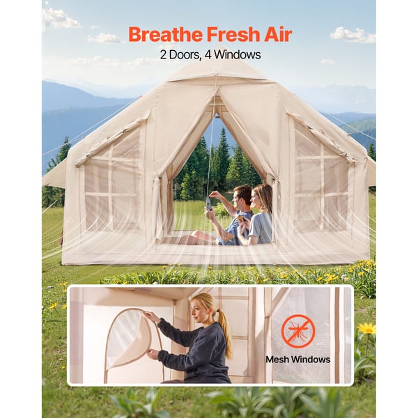 Oppusteligt campingtelt, 3x3x2,3 m, beige, 4-6 personer, oxfordstof