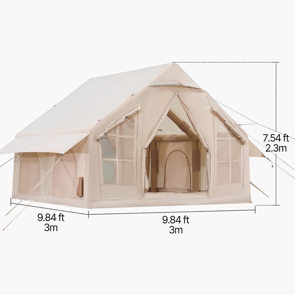 Oppusteligt campingtelt, 3x3x2,3 m, beige, 4-6 personer, oxfordstof