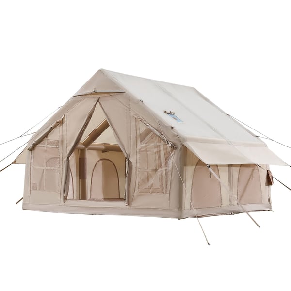 Oppusteligt campingtelt, 3x3x2,3 m, beige, 4-6 personer, oxfordstof