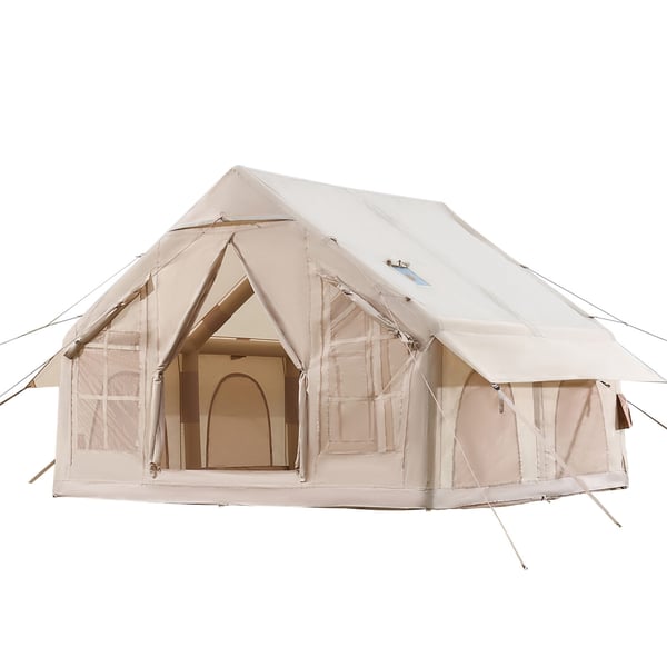 Oppusteligt campingtelt, 3x3x2,3 m, beige, 4-6 personer, oxfordstof