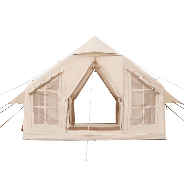 Oppusteligt campingtelt, 3x3x2,3 m, beige, 4-6 personer, oxfordstof