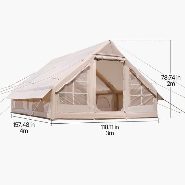 Uppblåsbar campingtält, 400x300x200 cm, Beige, Oxfordtyg