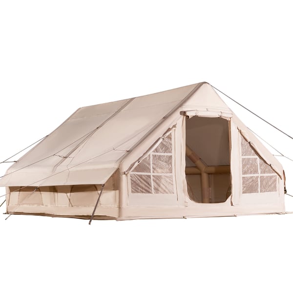 Uppblåsbar campingtält, 400x300x200 cm, Beige, Oxfordtyg