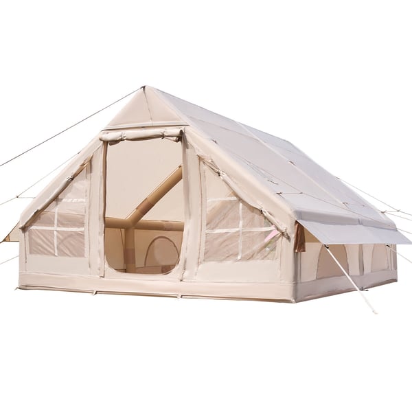 Uppblåsbar campingtält, 400x300x200 cm, Beige, Oxfordtyg