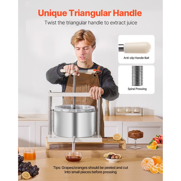 Frugt- og vinpresse, 12L, 370x355x410 mm, Hvid, Rustfrit stål