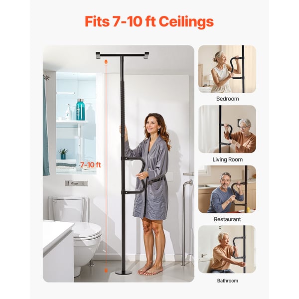 Transferstang, gulv-til-loft spændemonteret grebsstang, 550x215x3050 mm, sort, metal