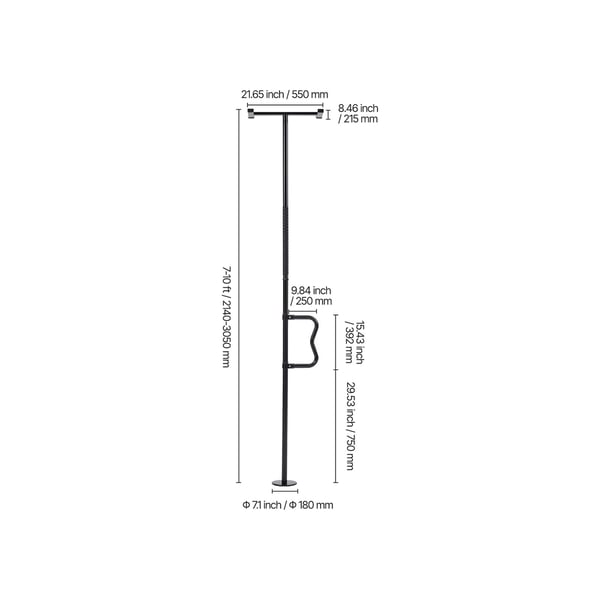 Transferstang, gulv-til-loft spændemonteret grebsstang, 550x215x3050 mm, sort, metal