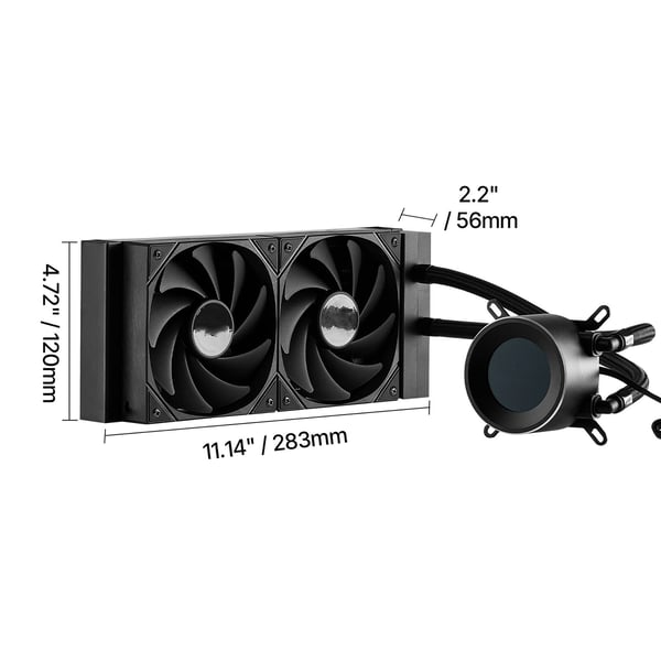 CPU væskekøler, 28.3x12x5.6 cm, sort, display