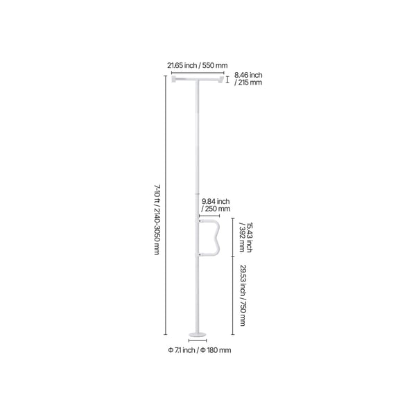 Transferstang, gulv-til-loft gribestang 550x215x3050 mm, hvid, metal