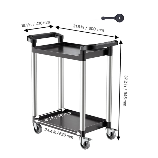 Serveringsvagn, 80x41x94,5 cm, Svart, Plast