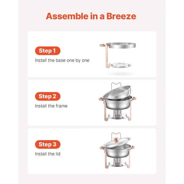 Chafing-astia buffet-setti, 5 qt 4 kpl ruostumaton teräs, ruusukulta, tarjoilulämmitin