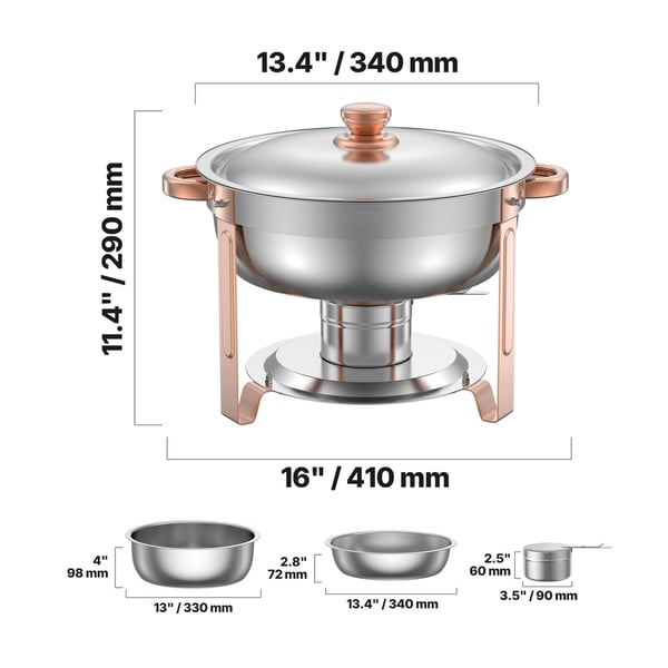 Chafing-astia buffet-setti, 5 qt 4 kpl ruostumaton teräs, ruusukulta, tarjoilulämmitin