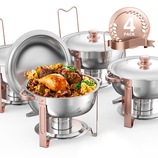 Chafing-astia buffet-setti, 5 qt 4 kpl ruostumaton teräs, ruusukulta, tarjoilulämmitin