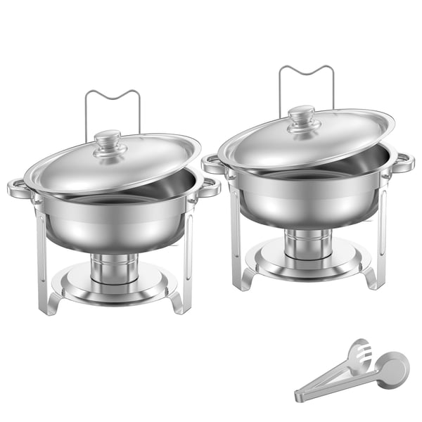 Chafing Dish Buffet -setti, 5 Qt 2 kpl, ruostumaton teräs, hopea, tarjoilulämmitin