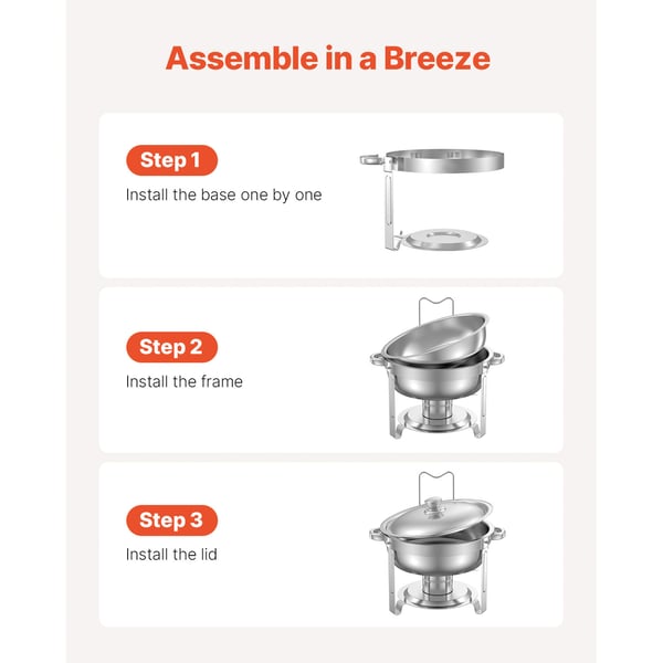 Chafing Dish Buffet -setti, 5 Qt 2 kpl, ruostumaton teräs, hopea, tarjoilulämmitin