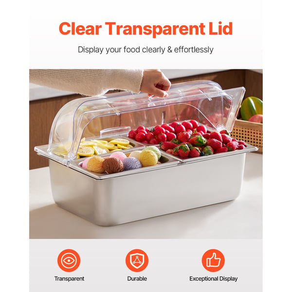 Buffé krydddispenser, 4 fack rostfritt stål, 54,6x36,5x31 cm, transparent lock