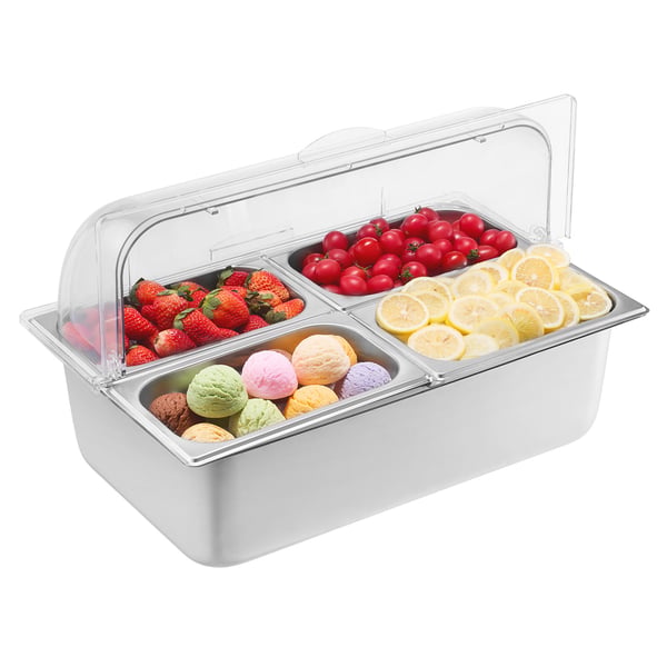 Buffé krydddispenser, 4 fack rostfritt stål, 54,6x36,5x31 cm, transparent lock