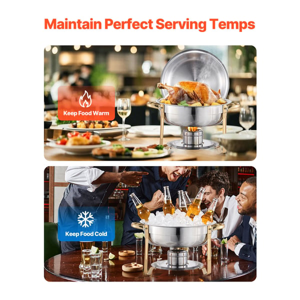 Chafing-astia buffet-setti, 5 qt 4 kpl, kulta, ruostumaton teräs