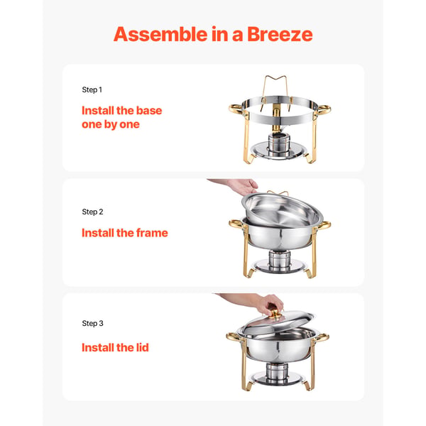 Chafing-astia buffet-setti, 5 qt 4 kpl, kulta, ruostumaton teräs