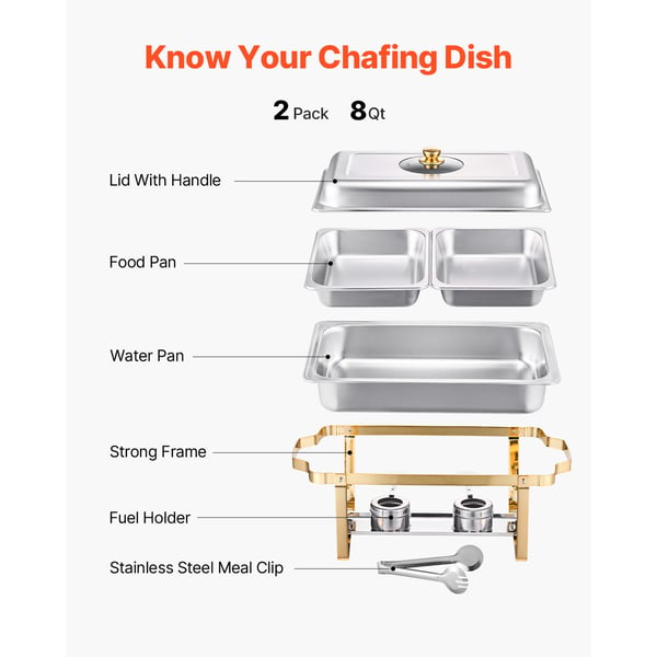 Chafing Dish Bufféset, 4 Qt 2-pack, Rostfritt Stål, Guld