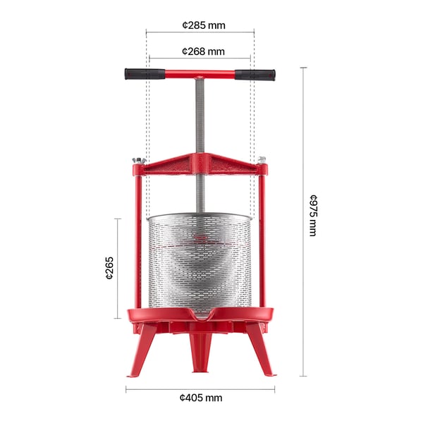 Hedelmä- ja viinipuristin, 14L, 405x620 mm, punainen, ruostumaton teräs