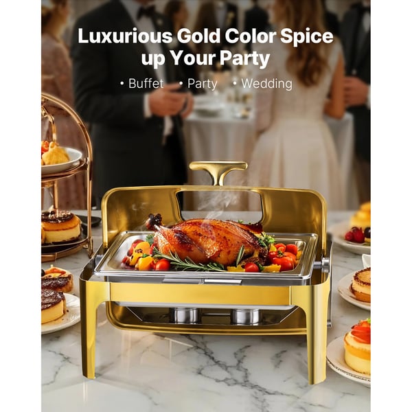 Chafing Dish Set, Rolltop Buffé 9QT Rostfritt Stål Guld