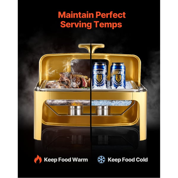 Chafing Dish Set, Rolltop Buffé 9QT Rostfritt Stål Guld