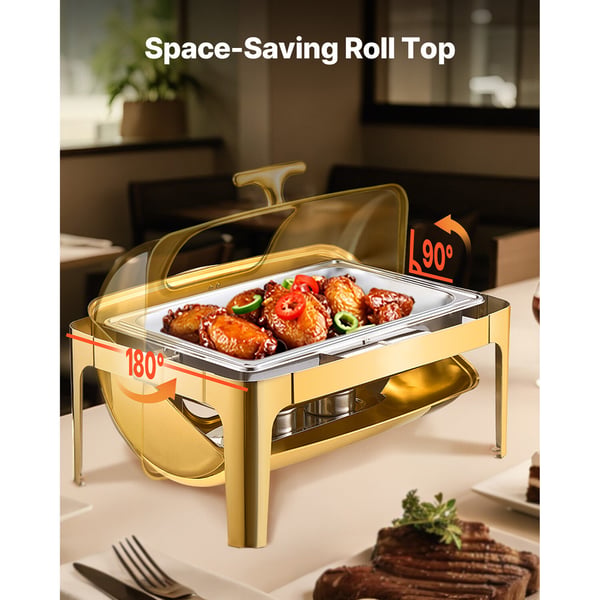 Chafing Dish Set, Rolltop Buffé 9QT Rostfritt Stål Guld