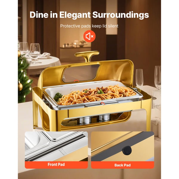 Chafing Dish Set, Rolltop Buffé 9QT Rostfritt Stål Guld