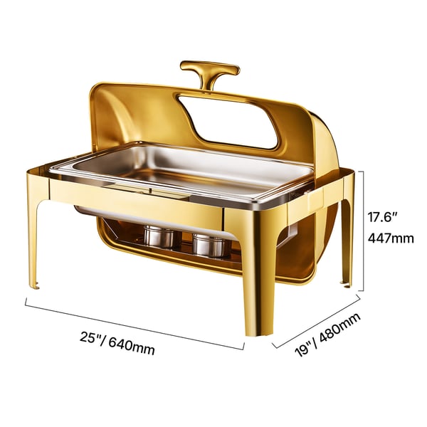 Chafing Dish Set, Rolltop Buffé 9QT Rostfritt Stål Guld
