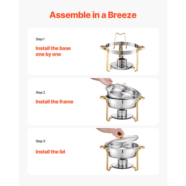 Chafing Dish Buffet Sæt, 5 Qt 4-pak Rustfrit Stål, Guld