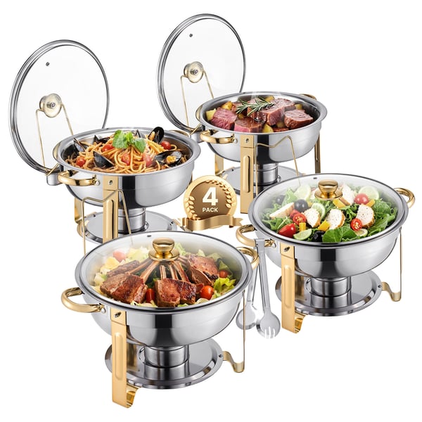 Chafing Dish Buffet Sæt, 5 Qt 4-pak Rustfrit Stål, Guld