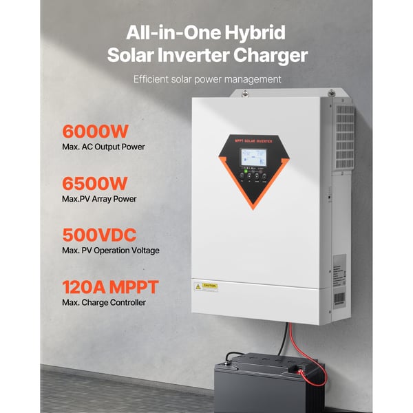 Hybrid solcelleinverter 6000W 450x310x125 mm, Off-grid strømforsyning