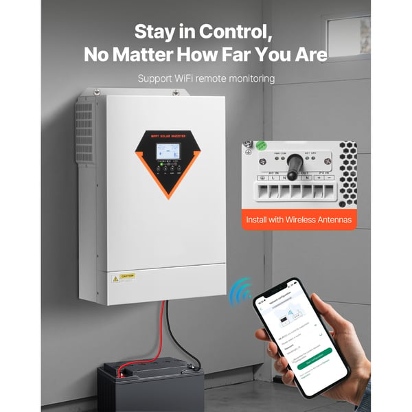 Hybrid solcelleinverter 6000W 450x310x125 mm, Off-grid strømforsyning
