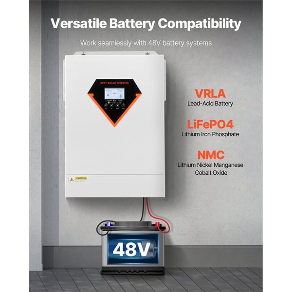 Hybrid solcelleinverter 6000W 450x310x125 mm, Off-grid strømforsyning