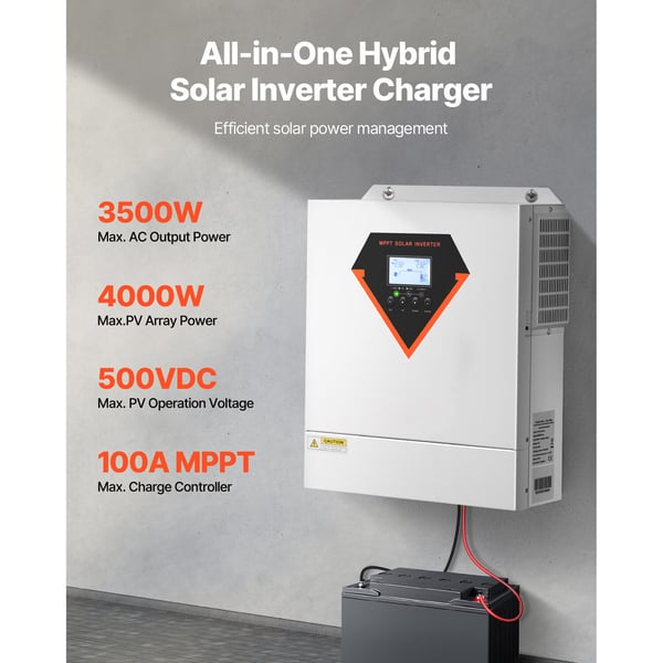 Hybrid aurinkoinvertteri 3500W, 365x308x105 mm, off-grid järjestelmä