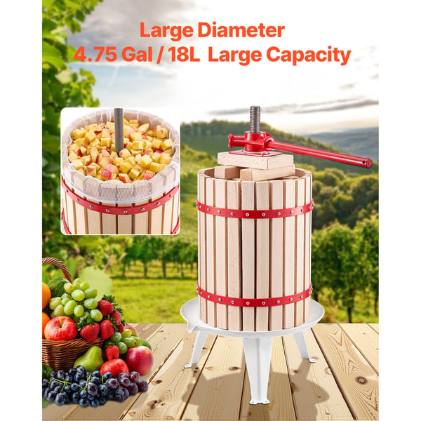 Frukt- och vinpress, 18L, 37x70.5 cm, Vit, Bokträ