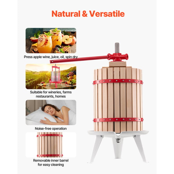 Frukt- och vinpress, 18L, 37x70.5 cm, Vit, Bokträ