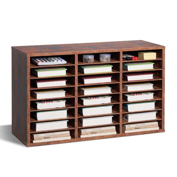 Litteraturorganisator, 24 rum, 80x29,7x49 cm, brun, opbevaring i spånplade