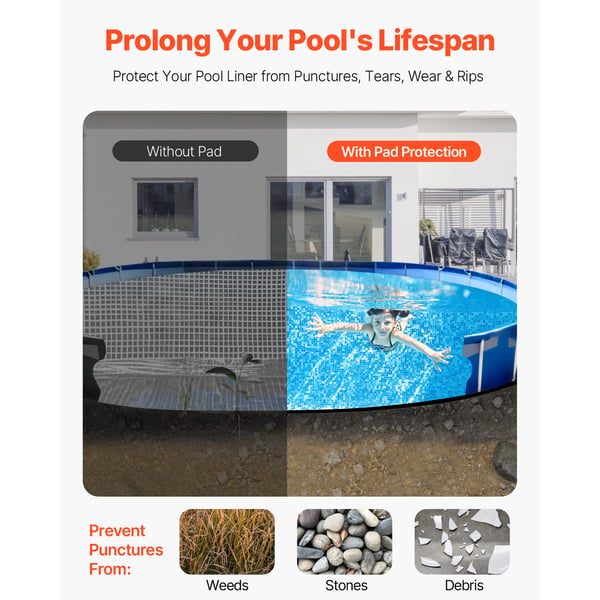 Pool Liner Underlag, Oval, 457x914 cm, Sort, Geotekstil Materiale
